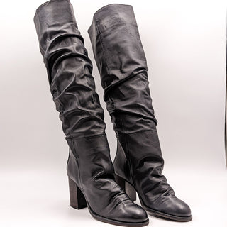 Free People Women Elle Slouch Retro Tall Black Leather Knee Boots size 11 EUR 41