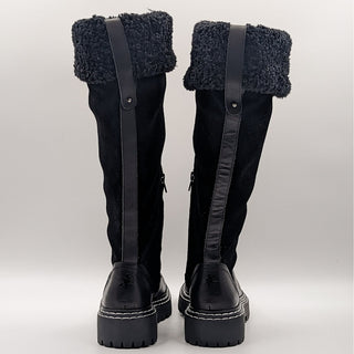 Splendid Women Antonia Faux Fur Cuff Black Suede Warm Winter Knee Lug Boots sz 8
