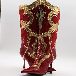 Jeffrey Campbell Wmn Business Red Patent Suede Gold Cosplay Pointy Boots size 7