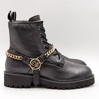 Blumarine Women Logo Chain Harness Combat Lug Sole Boots Size 9.5M EUR 40