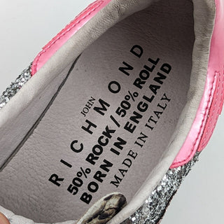 John Richmond Women Grey Pink Glitter Rock&Roll Sneakers Size EUR 38 US 8