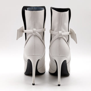 OFF-White Women Zip Tie White Leather Ankle Heel Boots size 7-7.5US EUR 38 NEW