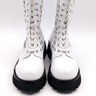 Jeffrey Campbell Women Demode White Combat Patent Leather Boots size 8.5 NEW