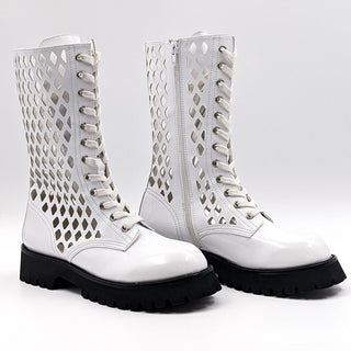 Jeffrey Campbell Women Demode White Combat Patent Leather Boots size 8.5 NEW