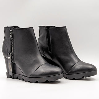 Sorel Women Joan Uptown Waterproof Wedge Zip Black Leather Boots size 11